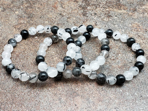 Count of 5 Black Rutile Quartz Bracelets, 7 inch