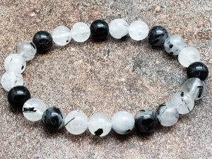 Count of 5 Black Rutile Quartz Bracelets, 7 inch