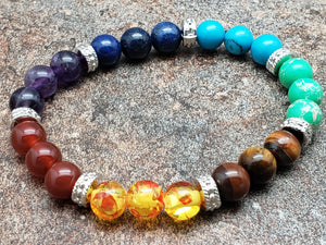 Count of 5 8mm Chakra Stones Healing Bracelets, 7 inch