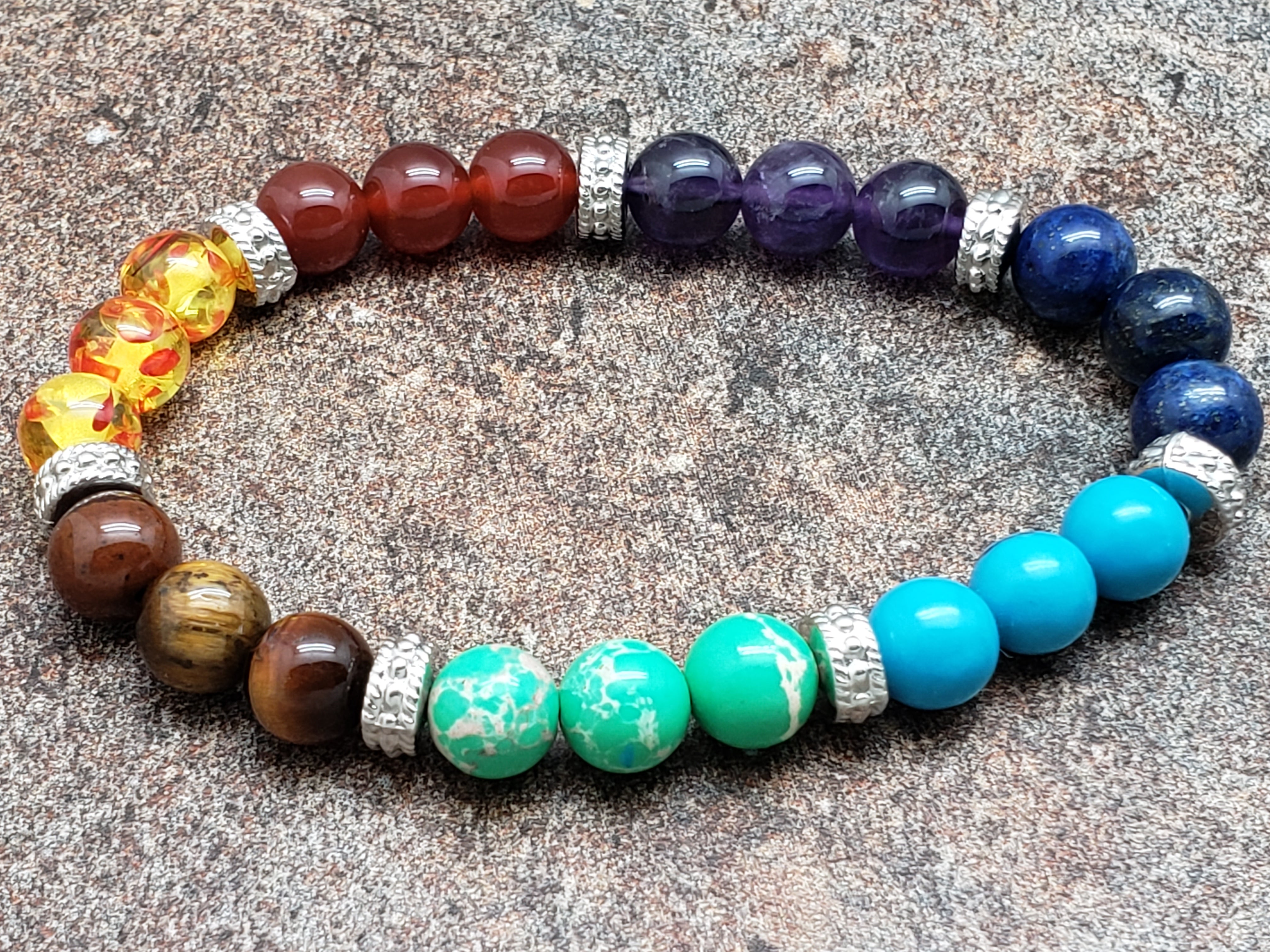 Count of 5 8mm Chakra Stones Healing Bracelets, 7 inch