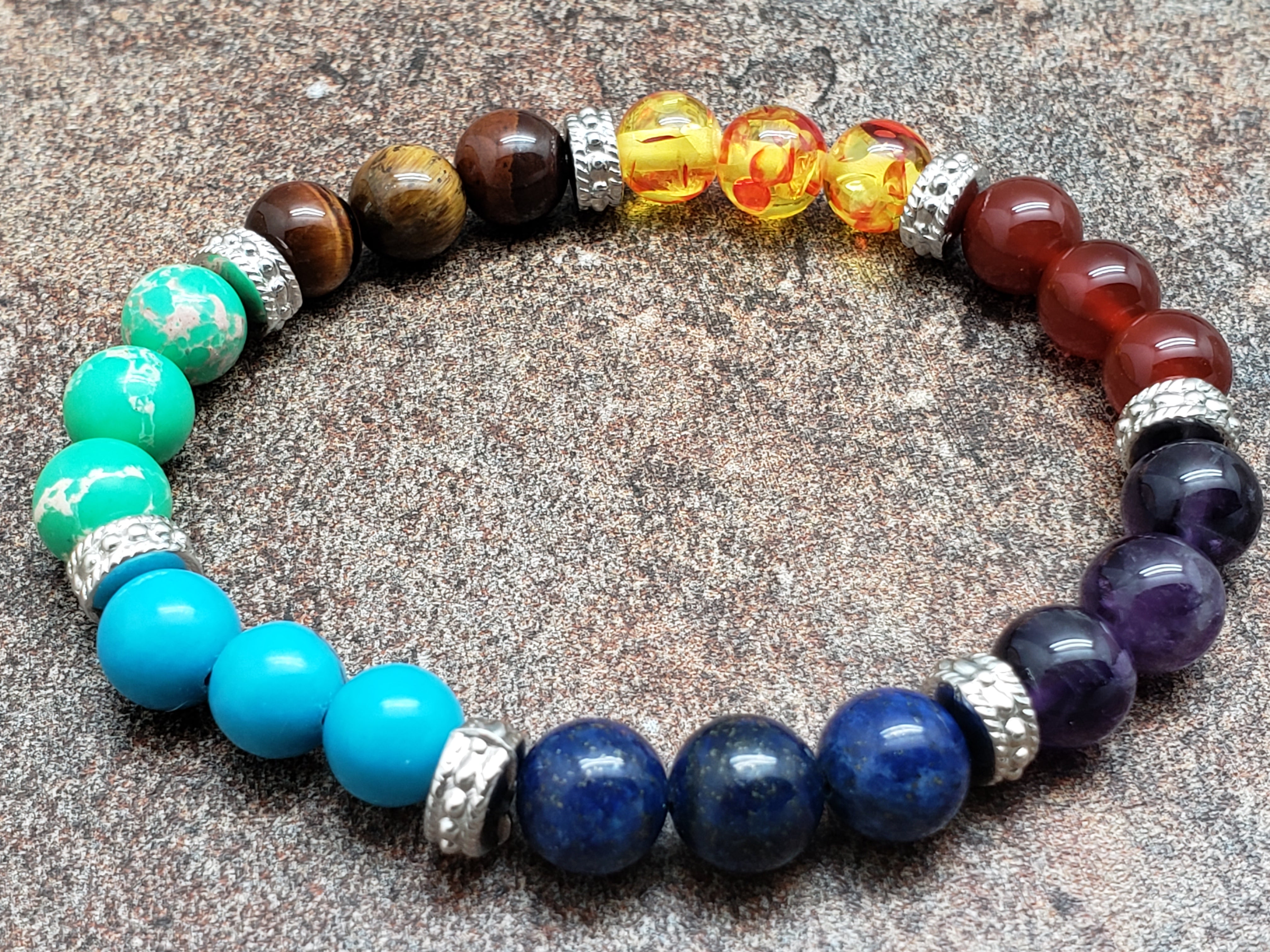 Count of 5 8mm Chakra Stones Healing Bracelets, 7 inch