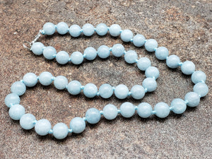 Aquamarine Hand Knotted Necklace with Lobster Claw Clasp