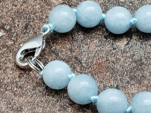 Aquamarine Hand Knotted Necklace with Lobster Claw Clasp