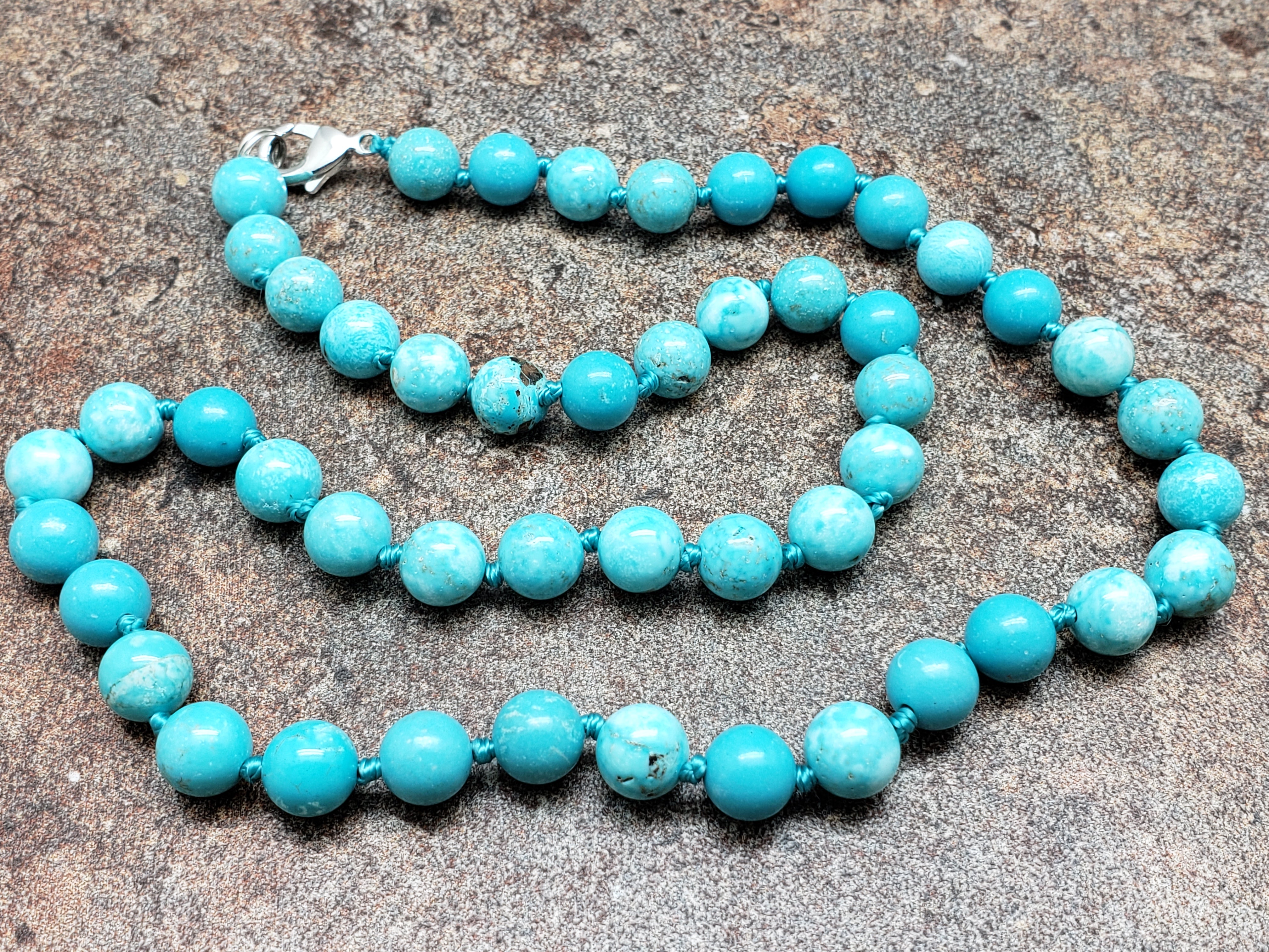 Turquoise Howlite Hand Knotted Necklace with Lobster Claw Clasp