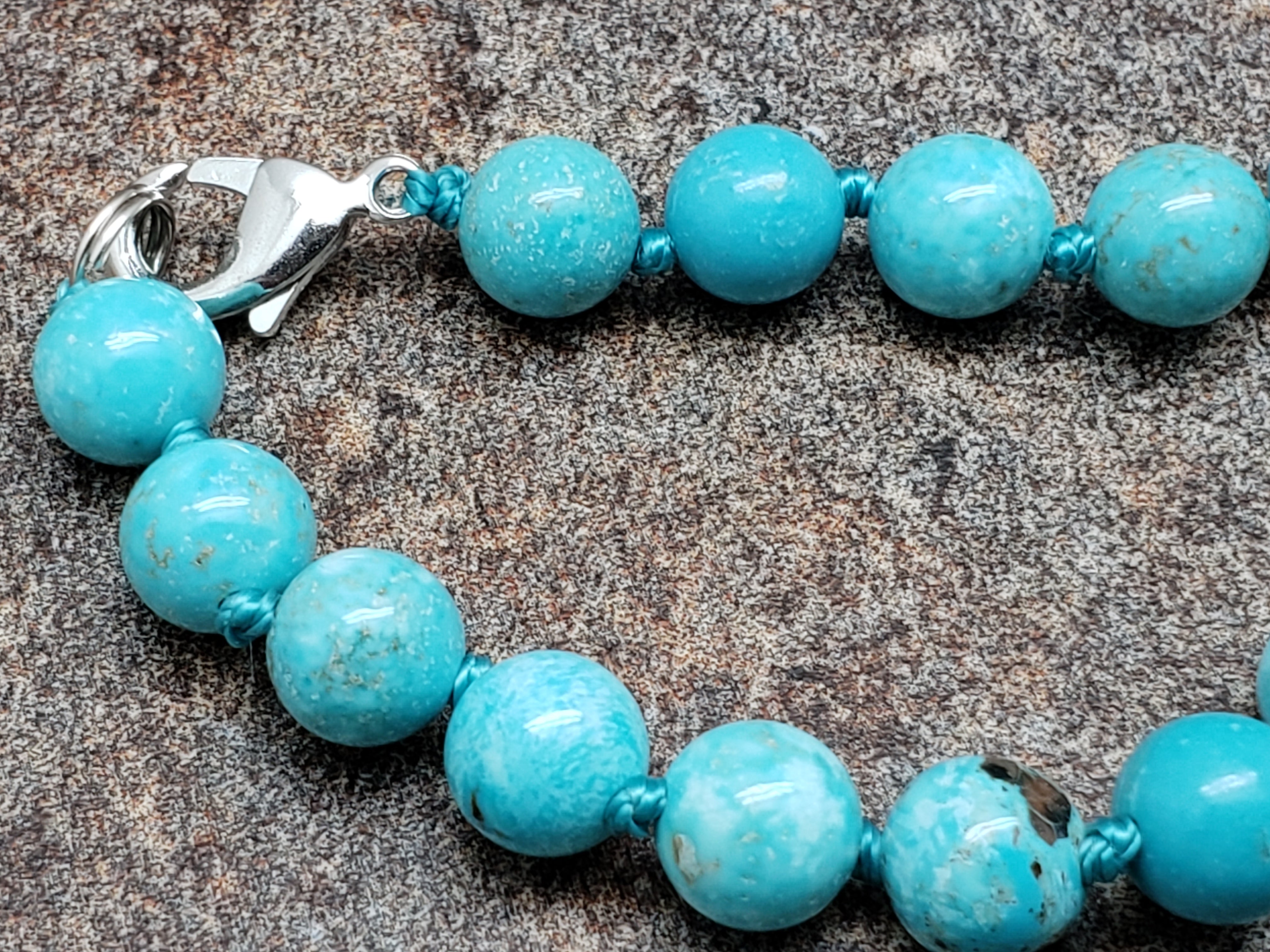 Turquoise Howlite Hand Knotted Necklace with Lobster Claw Clasp