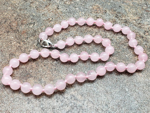 Madagascar Rose Quartz Hand Knotted Necklace with Lobster Claw Clasp