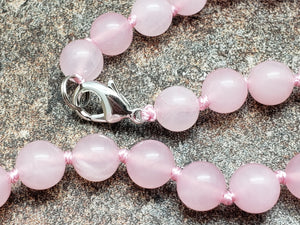 Madagascar Rose Quartz Hand Knotted Necklace with Lobster Claw Clasp