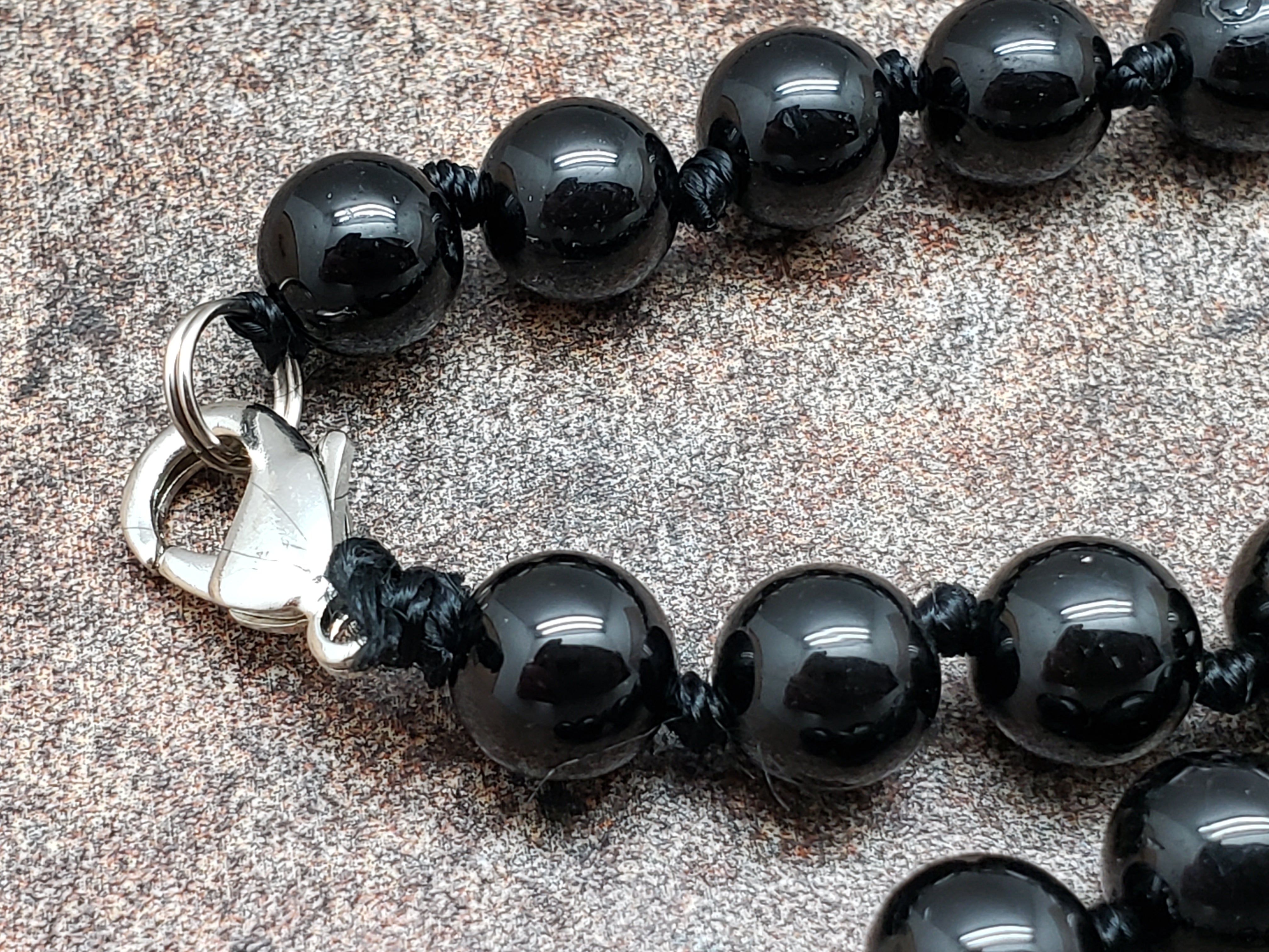 Black Tourmaline Hand Knotted Necklace with Lobster Claw Clasp