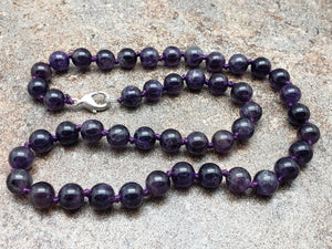 Amethyst Hand Knotted Necklace with Lobster Claw Clasp