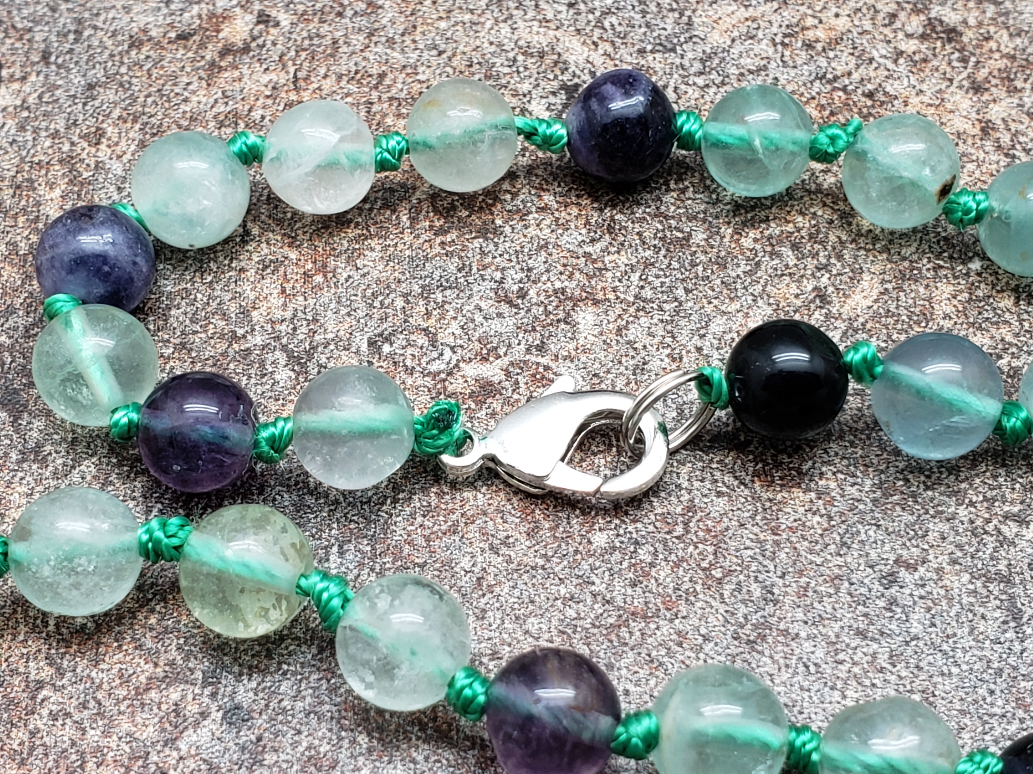 Mixed Fluorite Hand Knotted Necklace with Lobster Claw Clasp