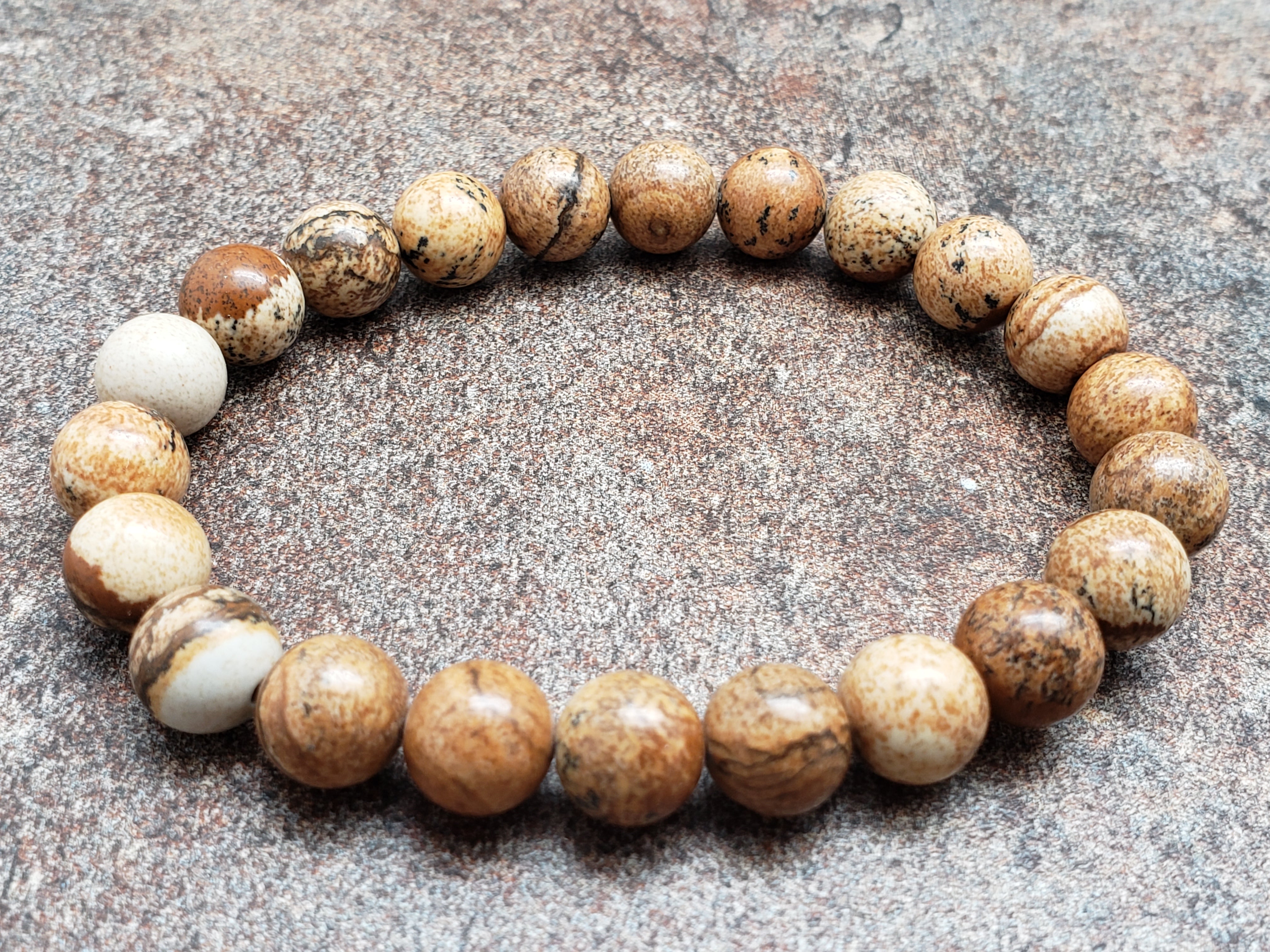 8mm Picture Jasper Bracelet Strand, 7 inch