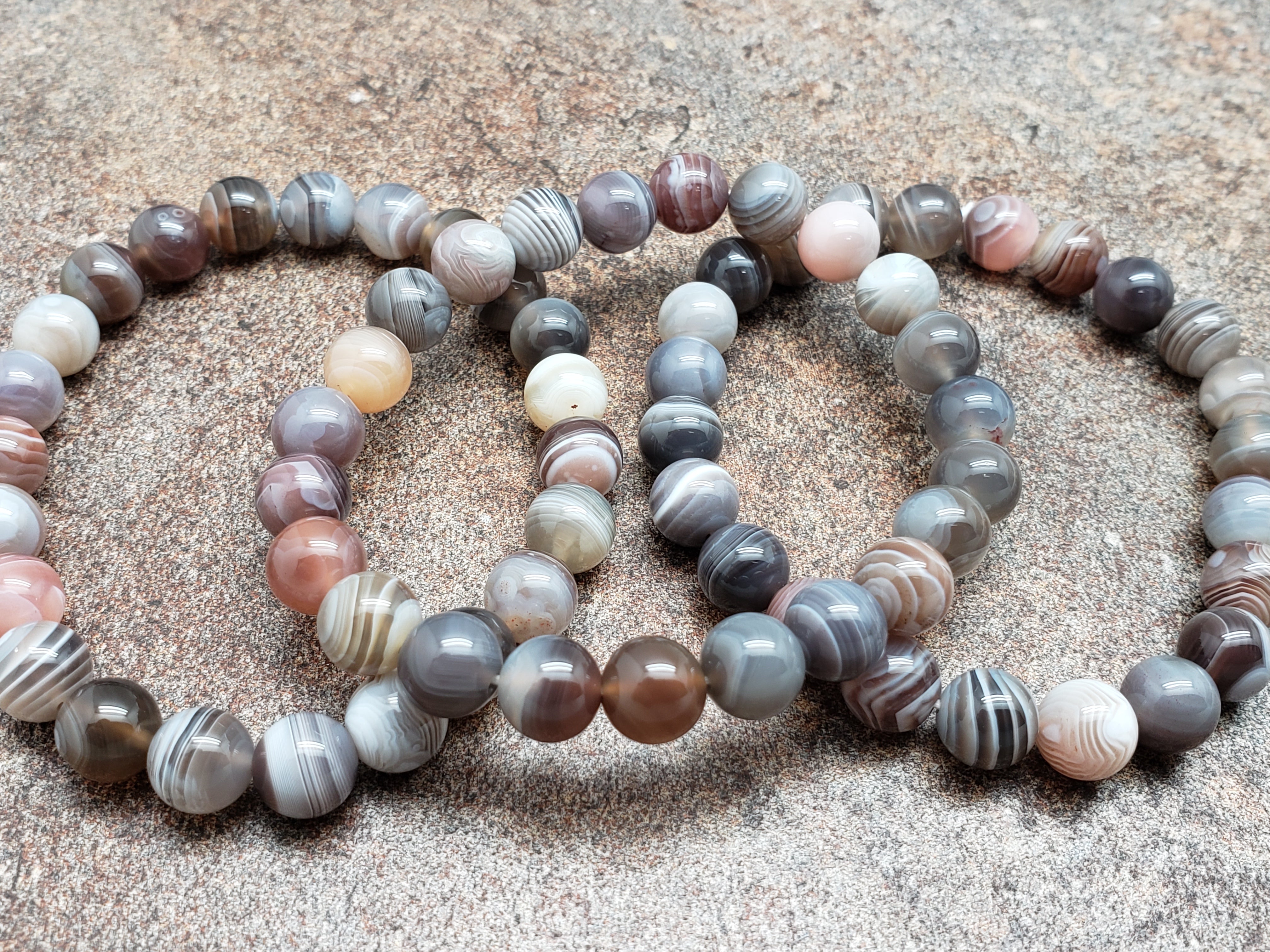 Count of 5 Botswana Agate Bracelets, 7 inch