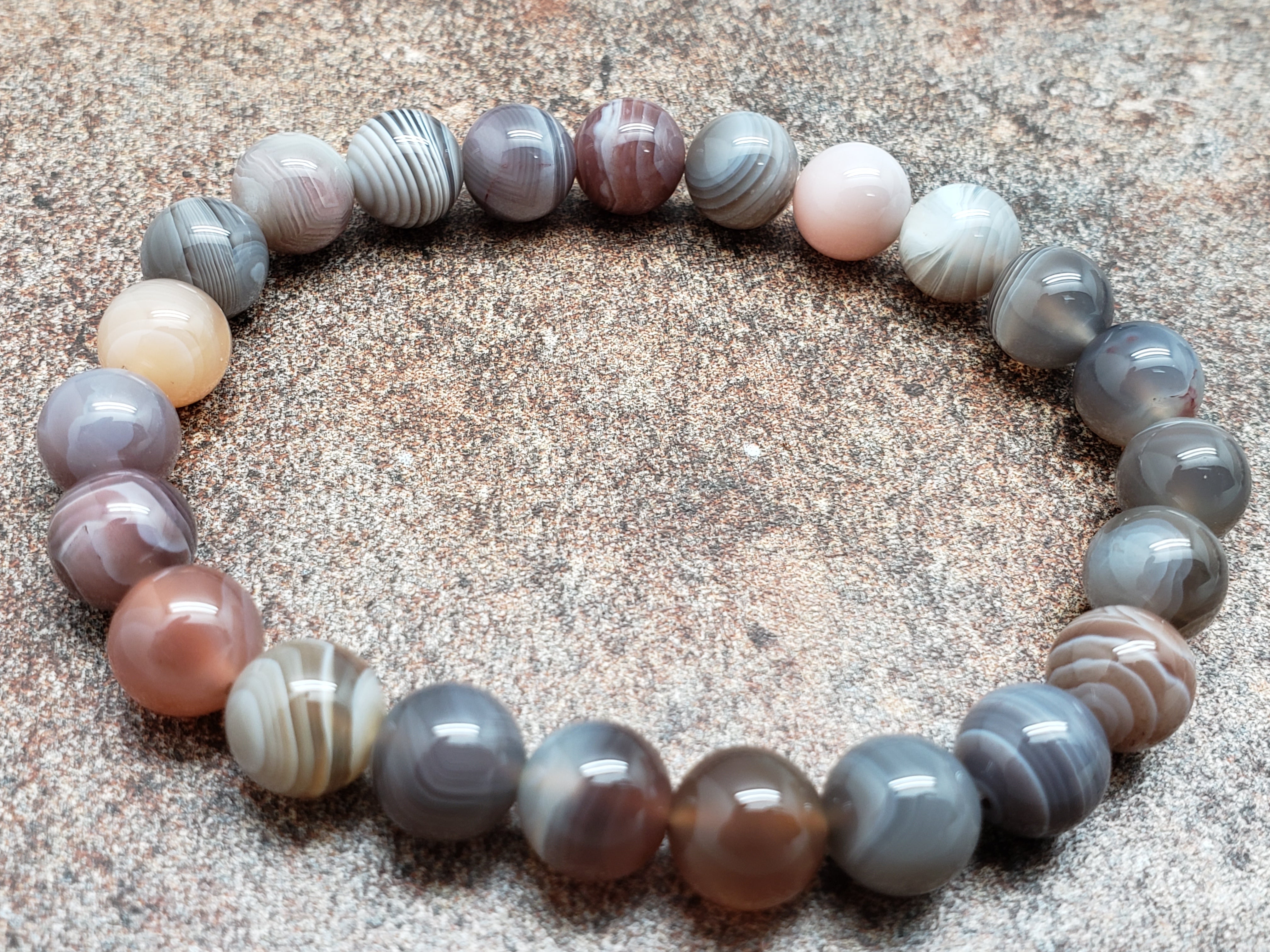 Count of 5 Botswana Agate Bracelets, 7 inch