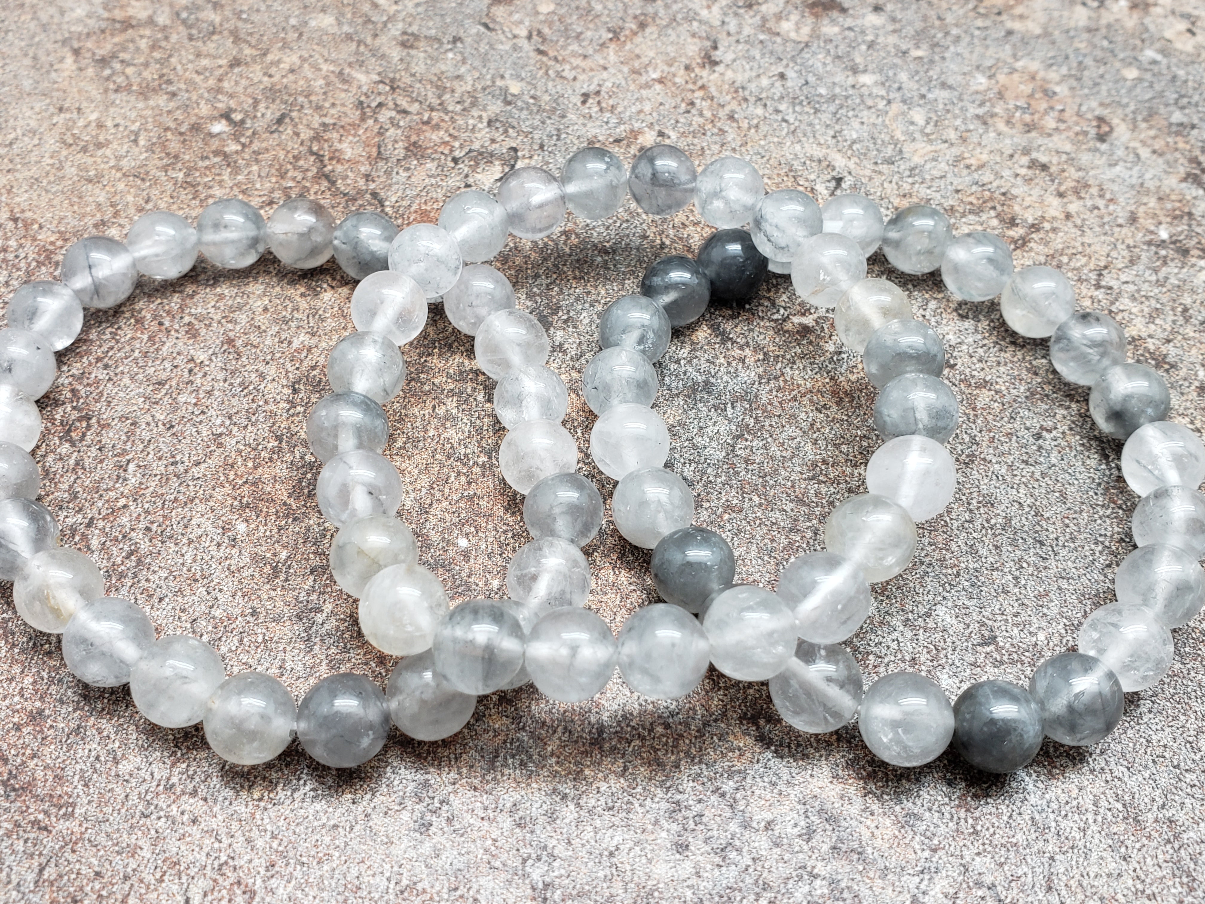 Count of 5 8mm Cloudy Quartz Bracelets, 7 inch