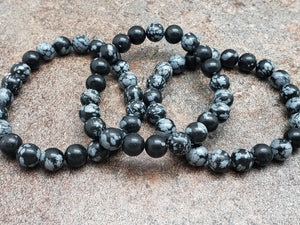 Count of 5 Snowflake Obsidian Bracelets, 7 inch