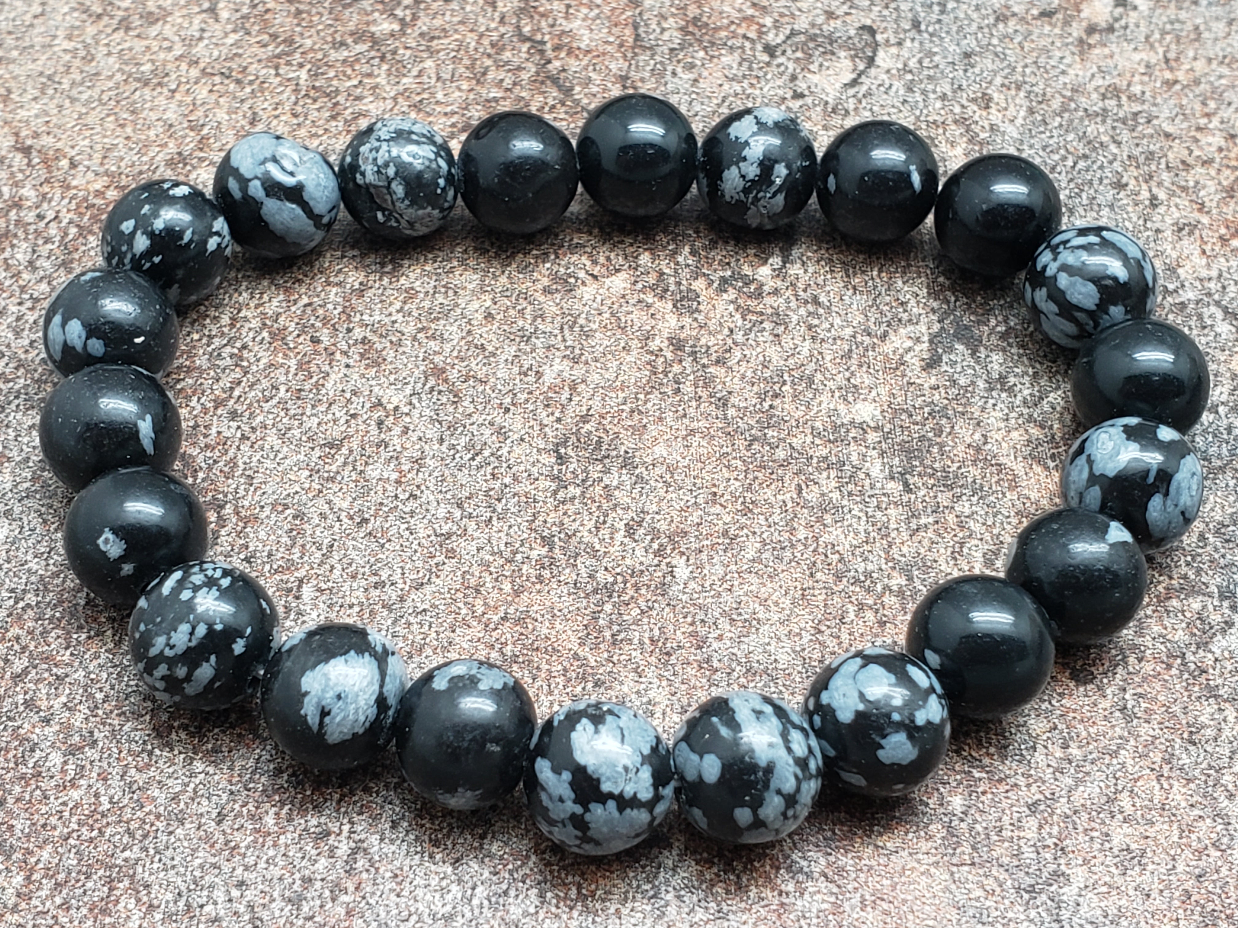 Count of 5 Snowflake Obsidian Bracelets, 7 inch