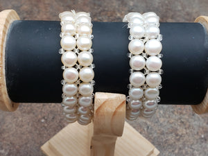 Button Pearl Bracelet, Two Rows, 6.5 inch