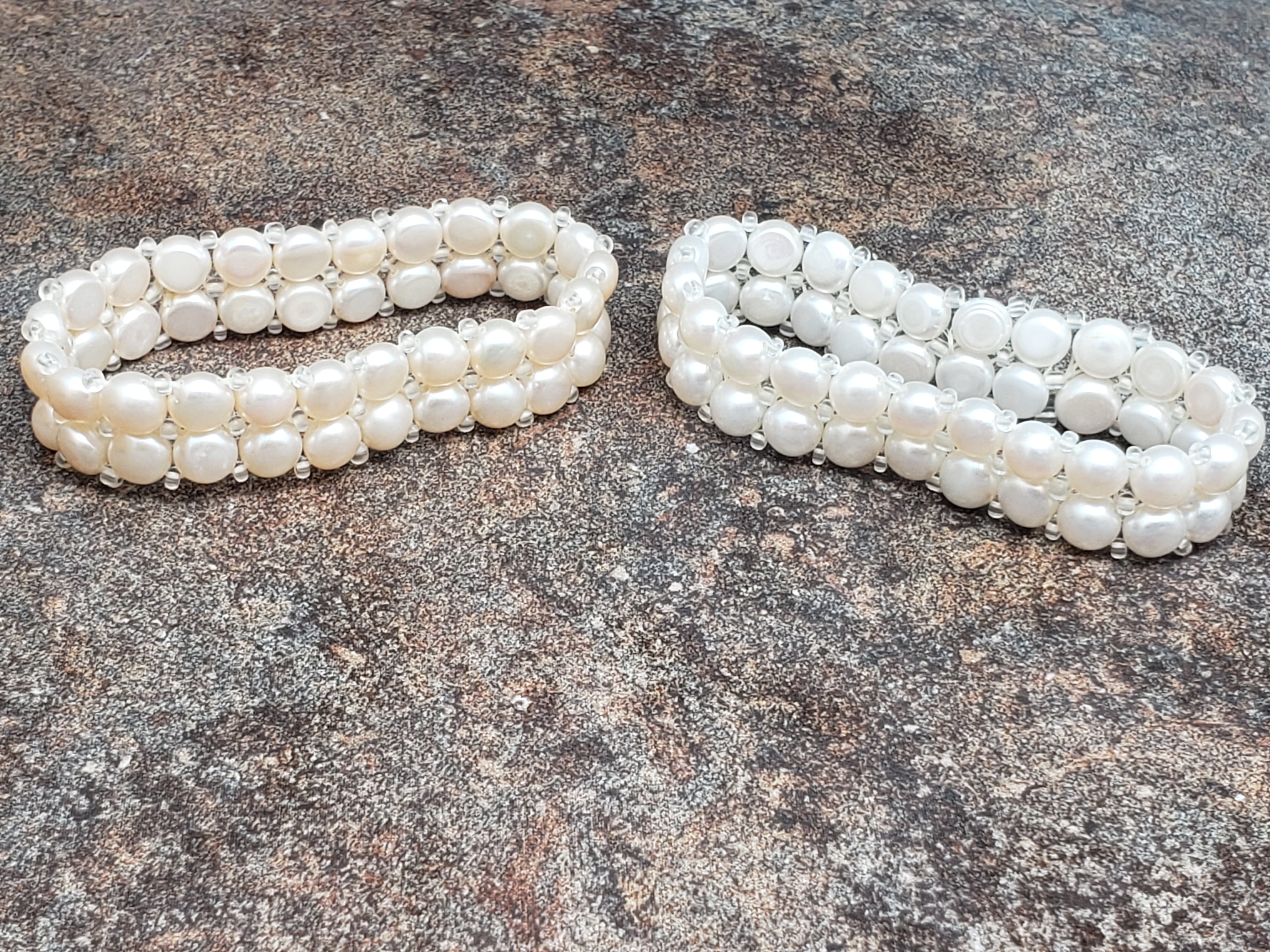 Button Pearl Bracelet, Two Rows, 6.5 inch