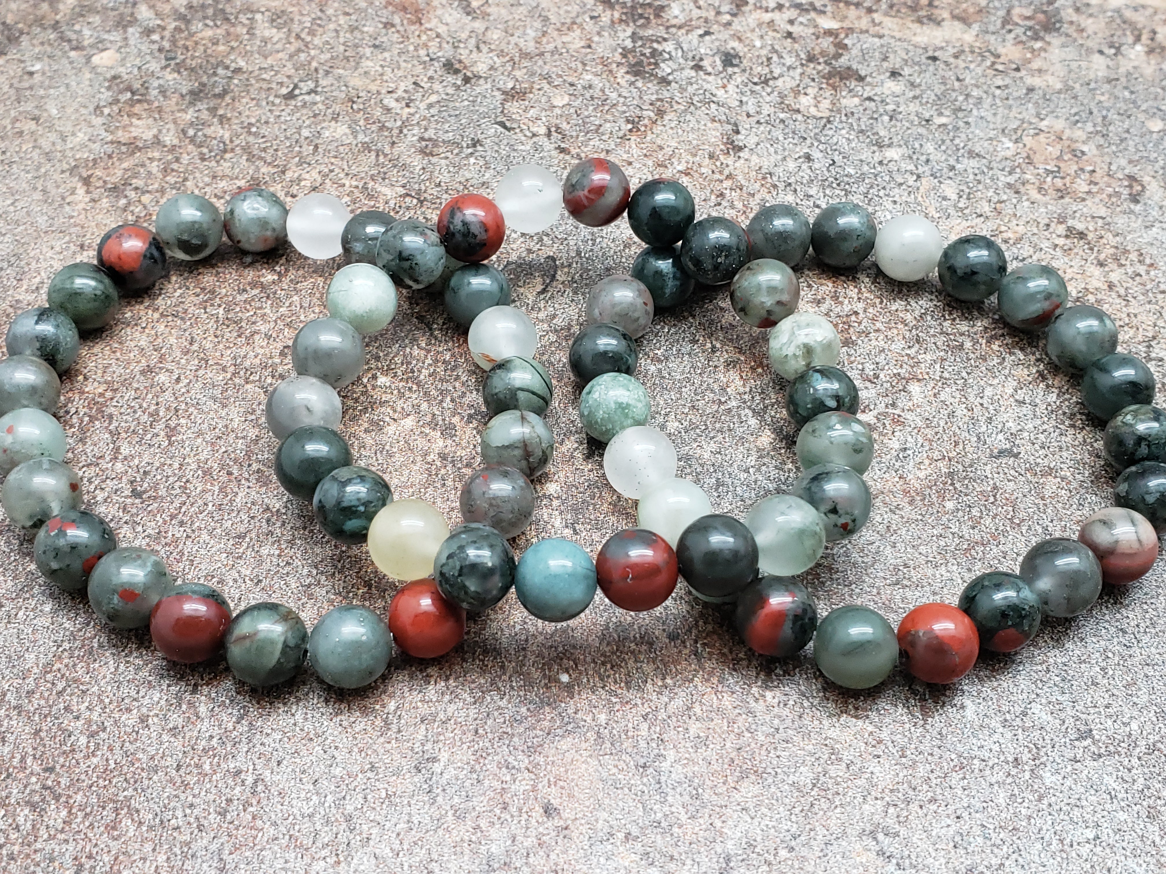 Count of 5 African Bloodstone Bracelets, 7 inch