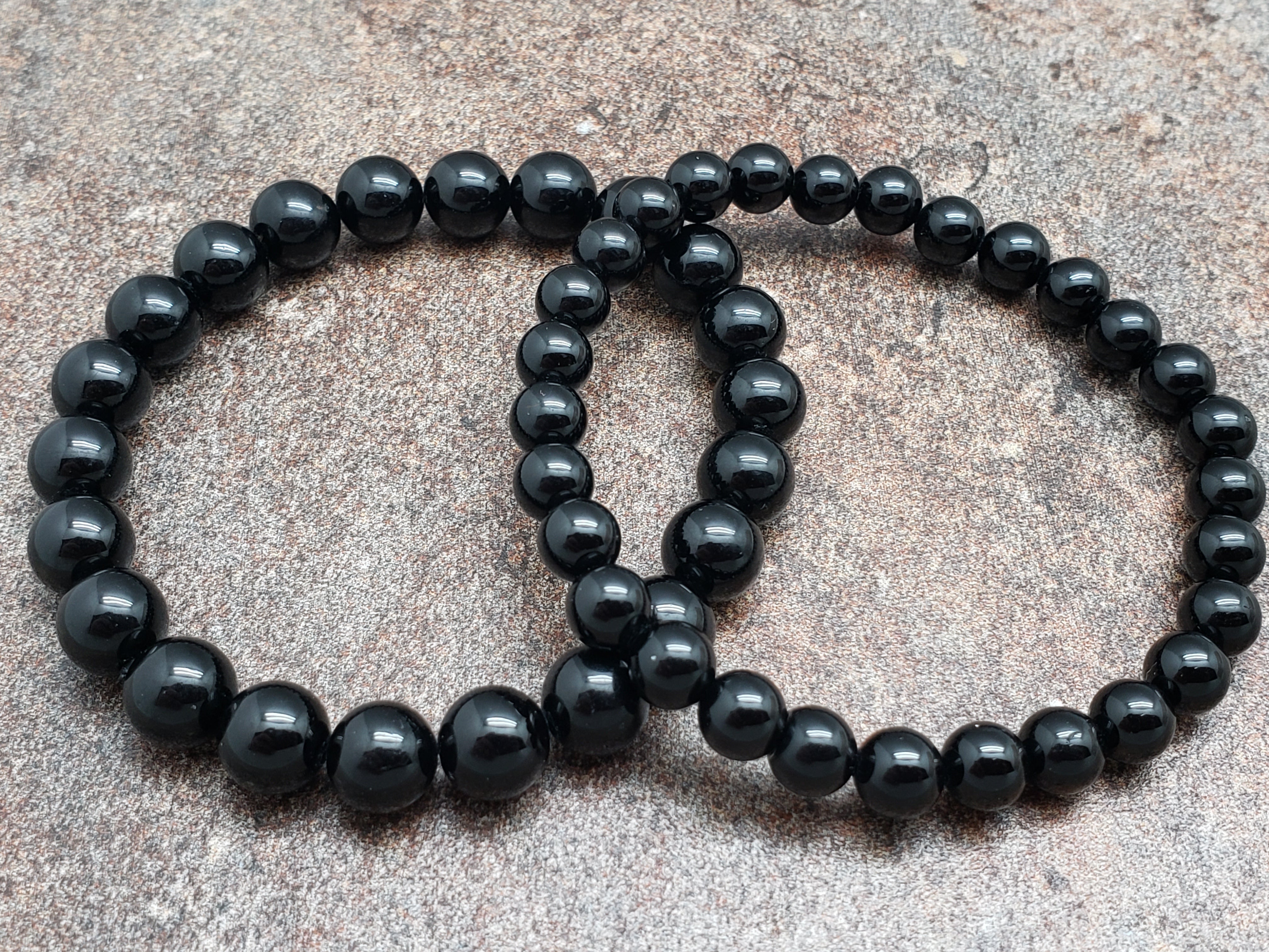 Count of 5 Black Tourmaline Bracelets, A Grade, 7 inch