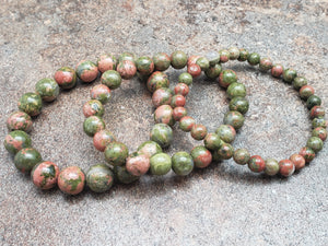 Count of 5 Unakite Bracelets, 7 inch