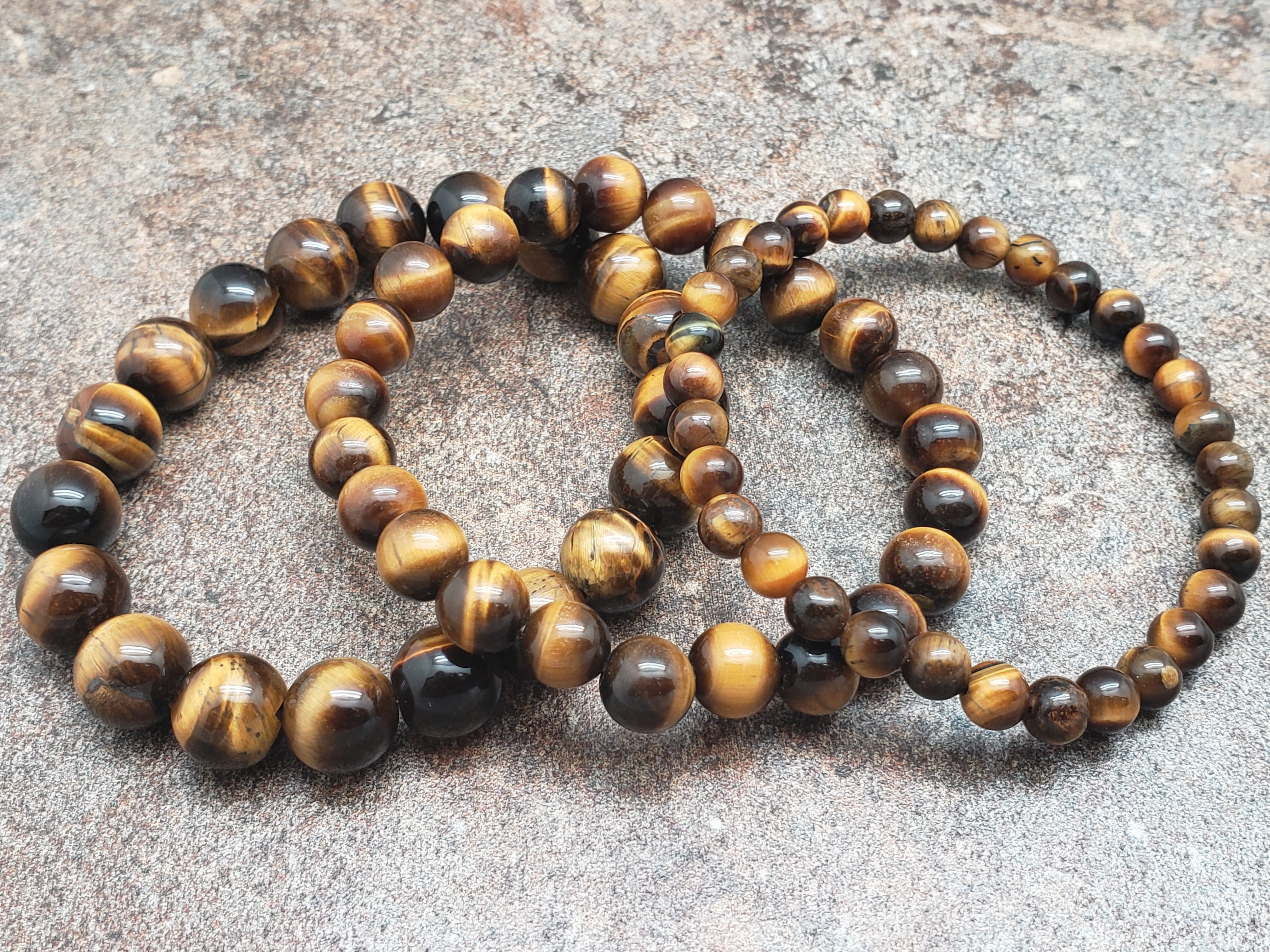 Count of 5 Yellow Tiger Eye Bracelets, 7 inch