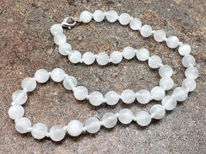 Selenite Hand Knotted Necklace with Lobster Claw Clasp