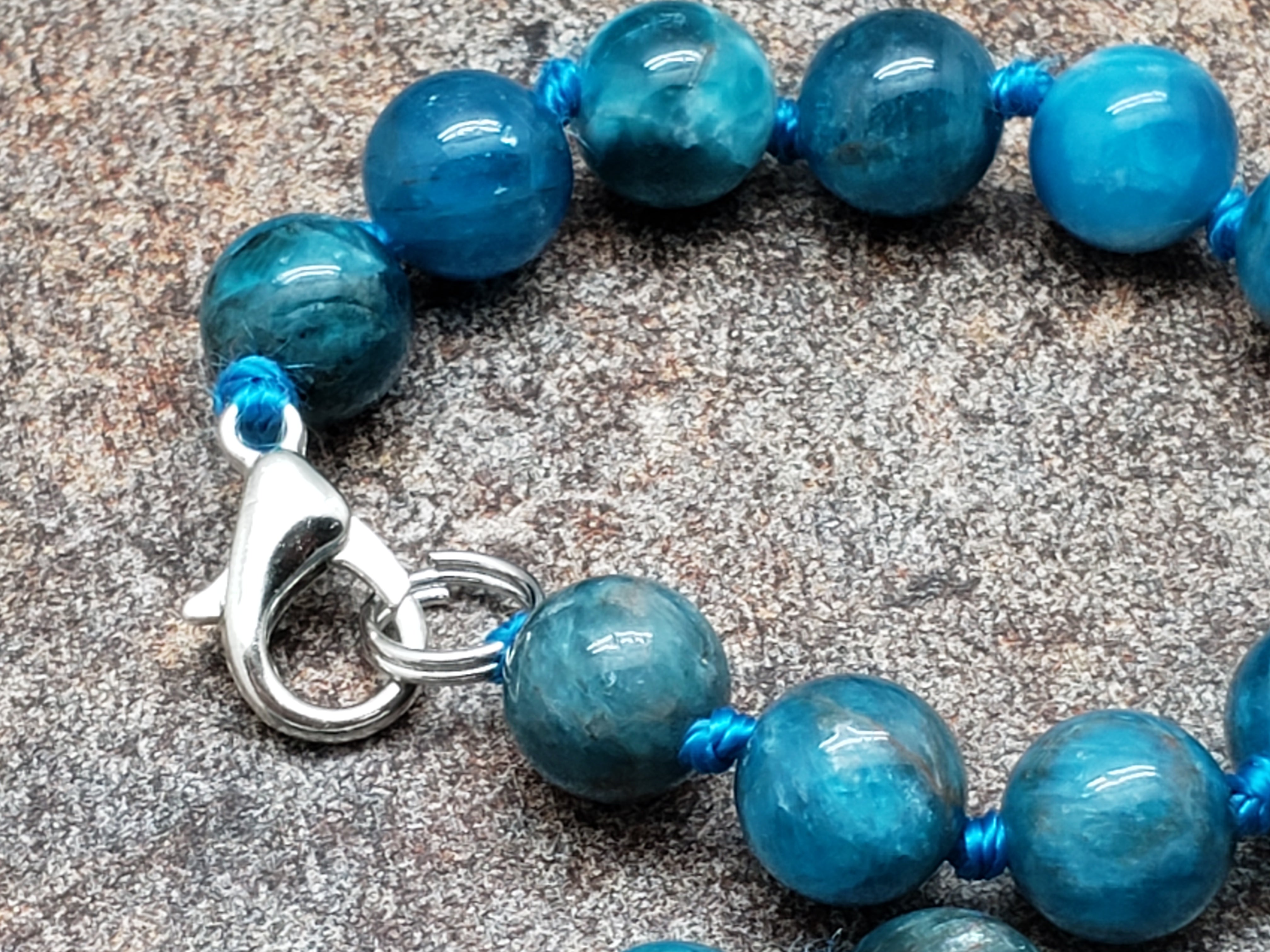 Apatite Hand Knotted Necklace with Lobster Claw Clasp