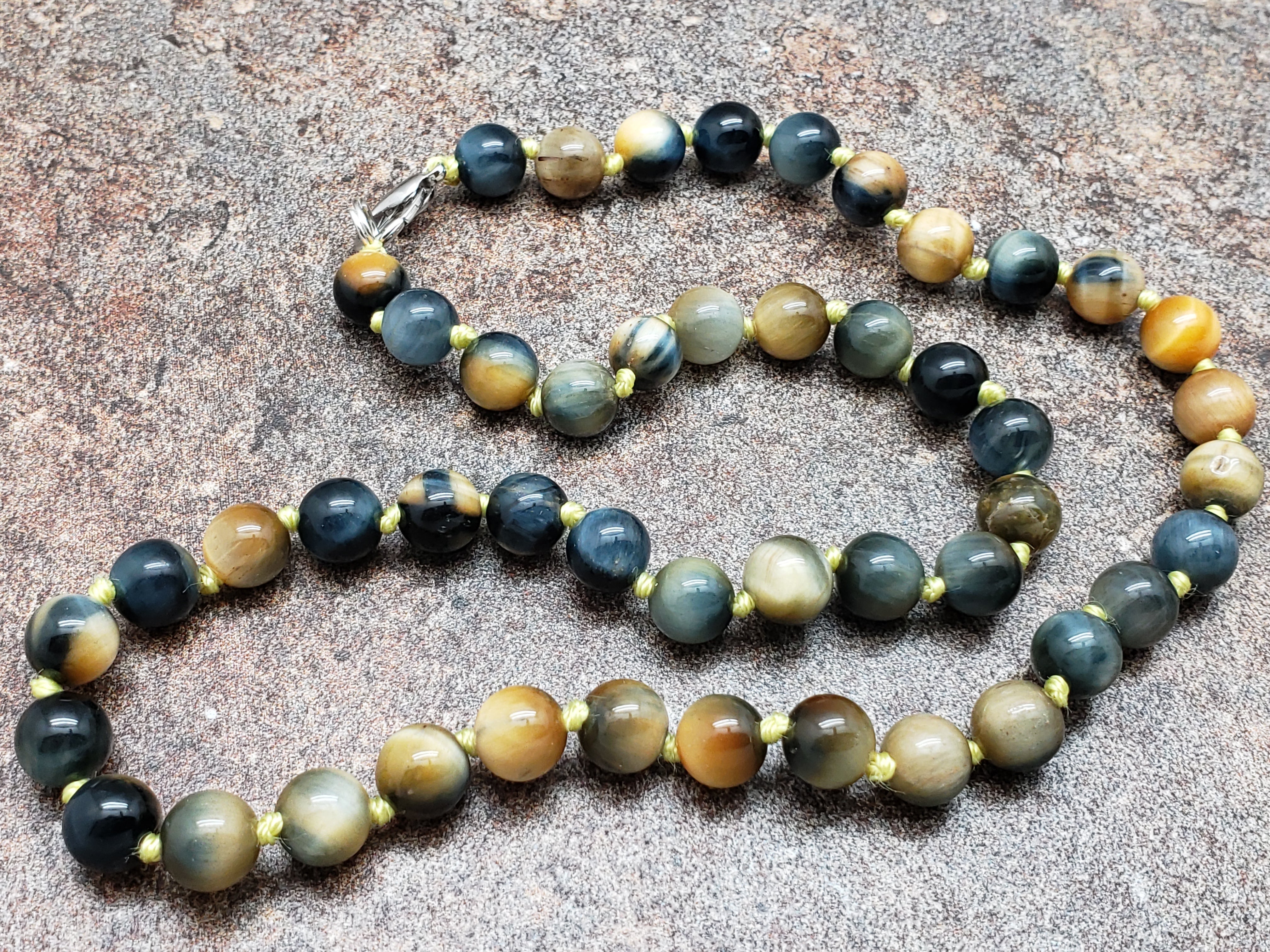 Dream Tiger Eye Hand Knotted Necklace with Lobster Claw Clasp