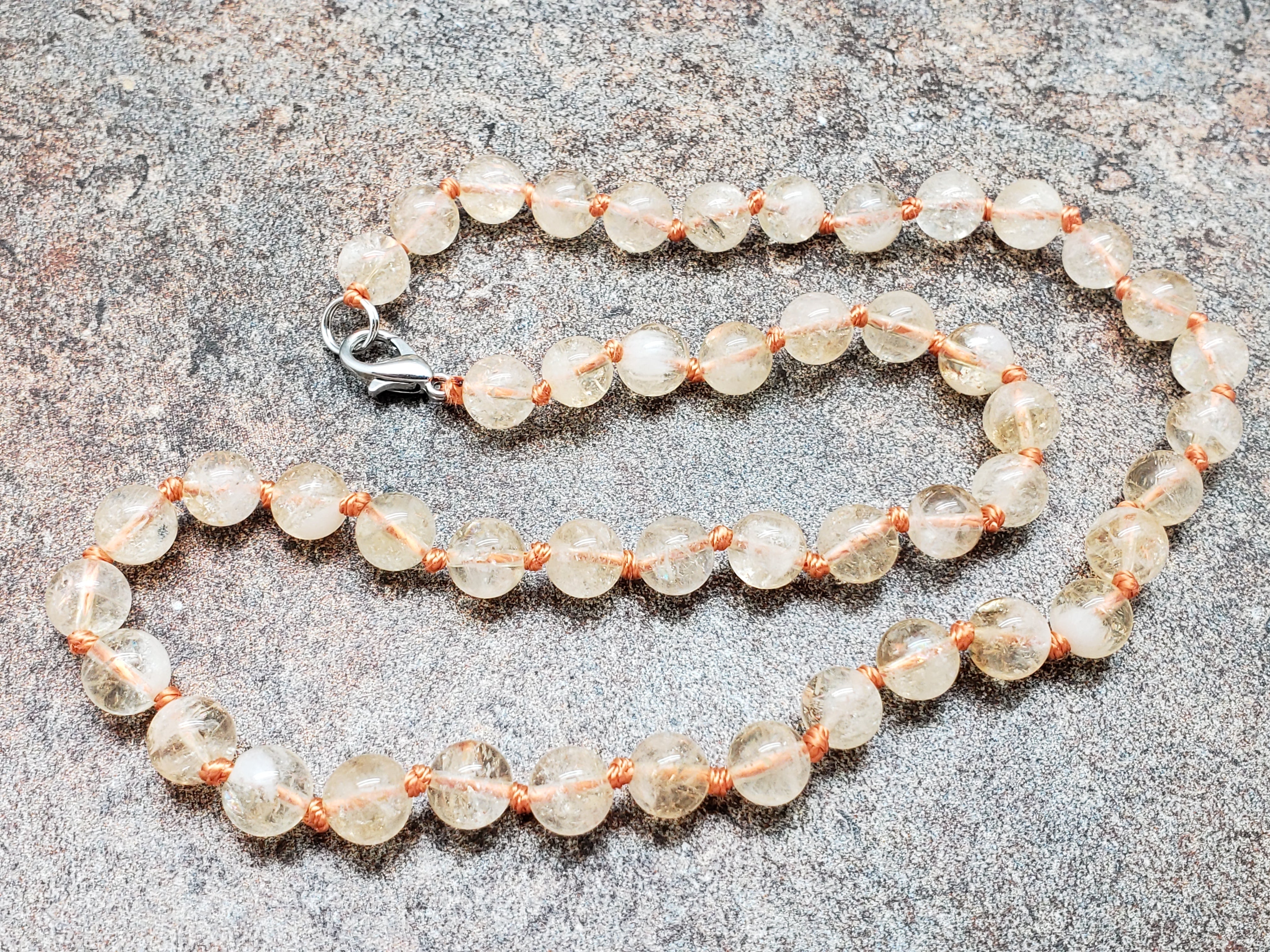 Citrine Hand Knotted Necklace with Lobster Claw Clasp