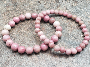 Count of 5 Pink Rhodonite Bracelets, 7 inch