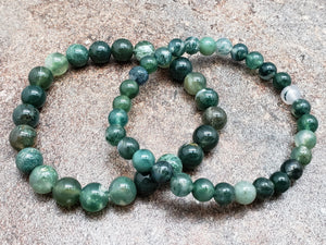 Count of 5 Moss Agate Bracelets, 7 inch