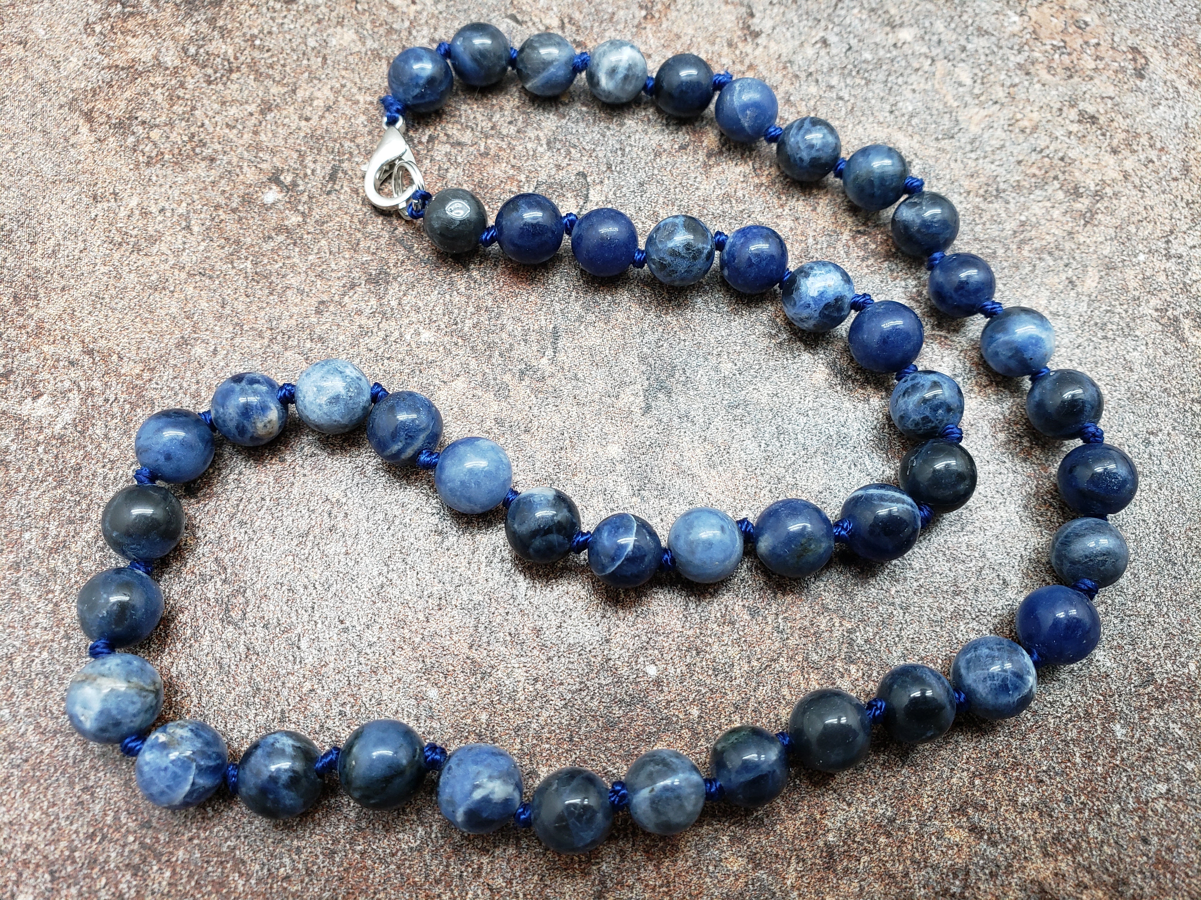 Sodalite Hand Knotted Necklace with Lobster Claw Clasp