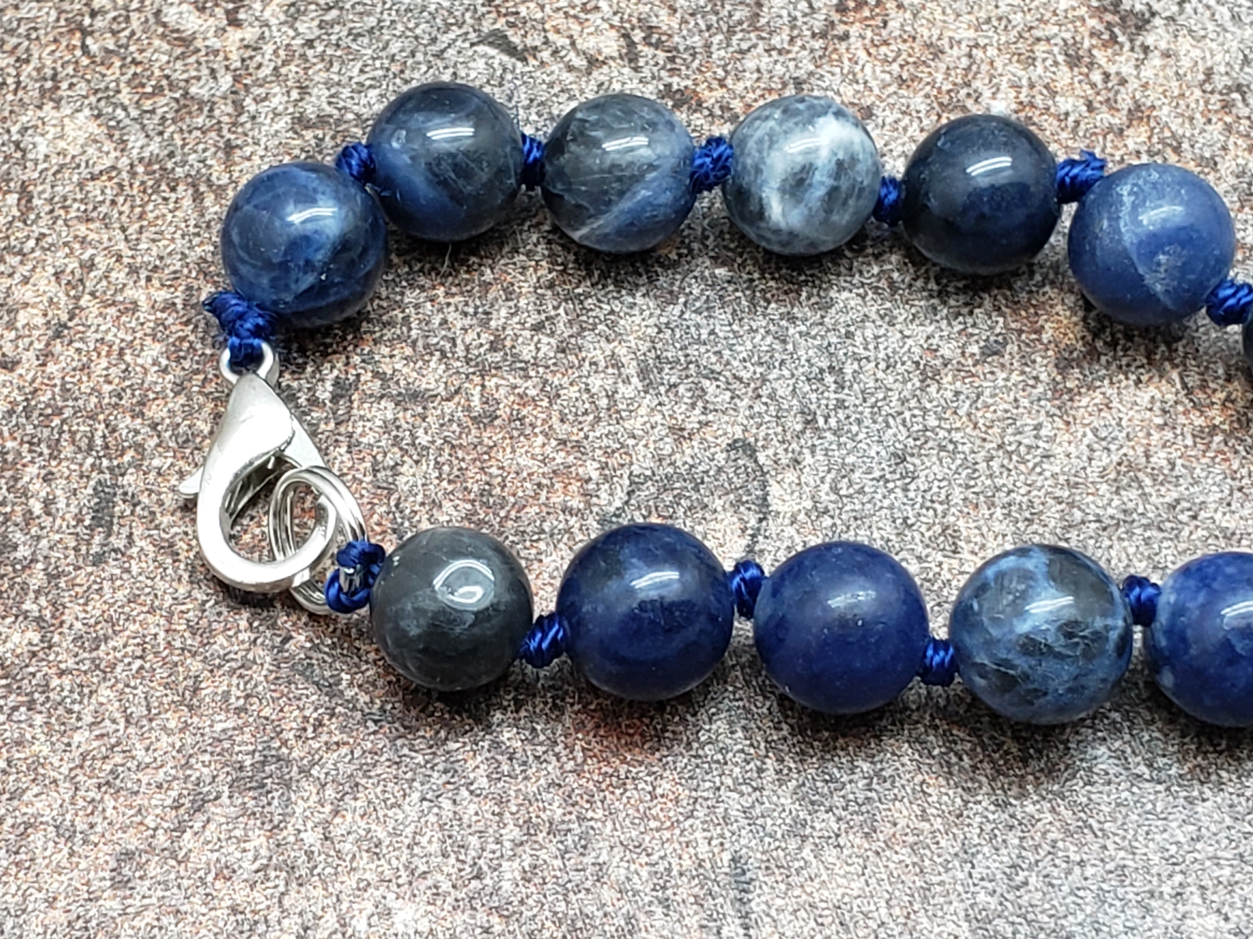 Sodalite Hand Knotted Necklace with Lobster Claw Clasp