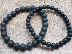 Count of 5 Black Agate Matte Finish Bracelets, 7 inch