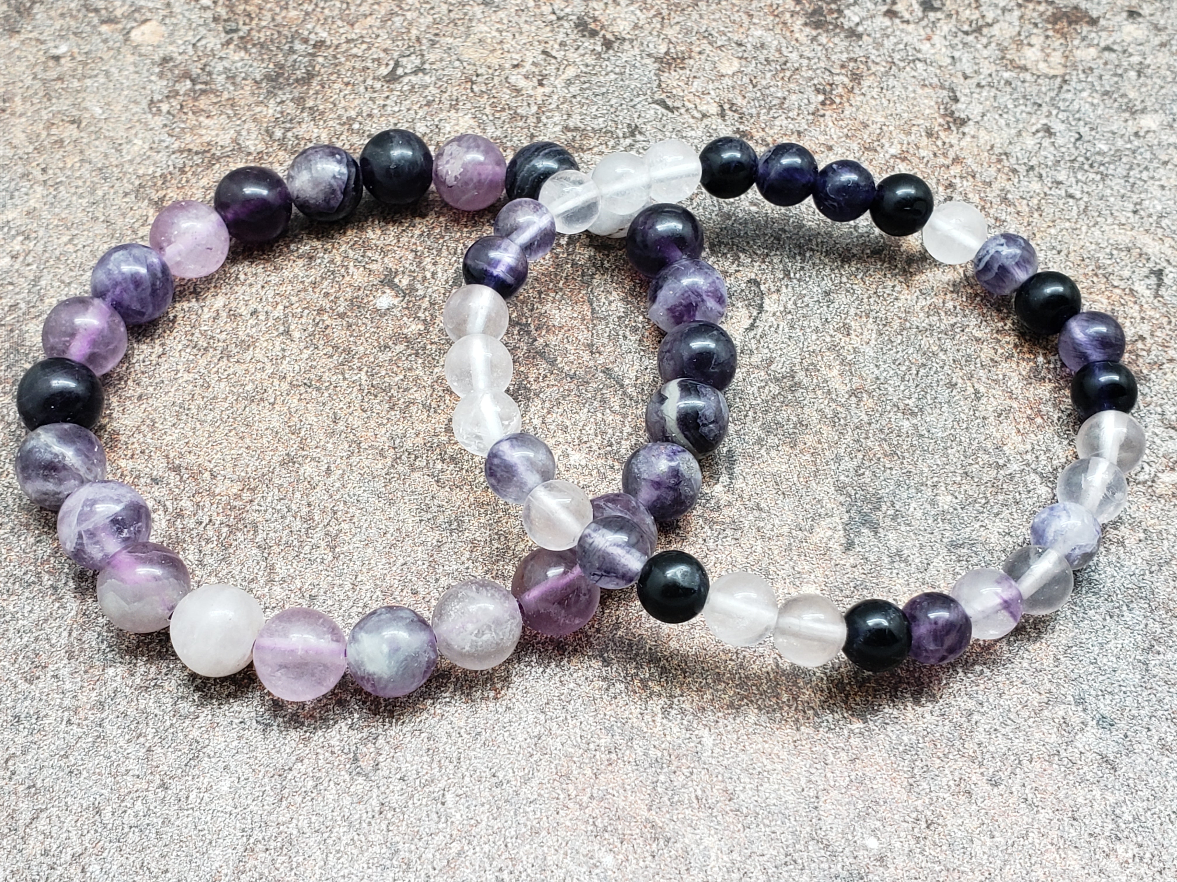 Count of 5 Purple Fluorite Bracelets, 7 inch