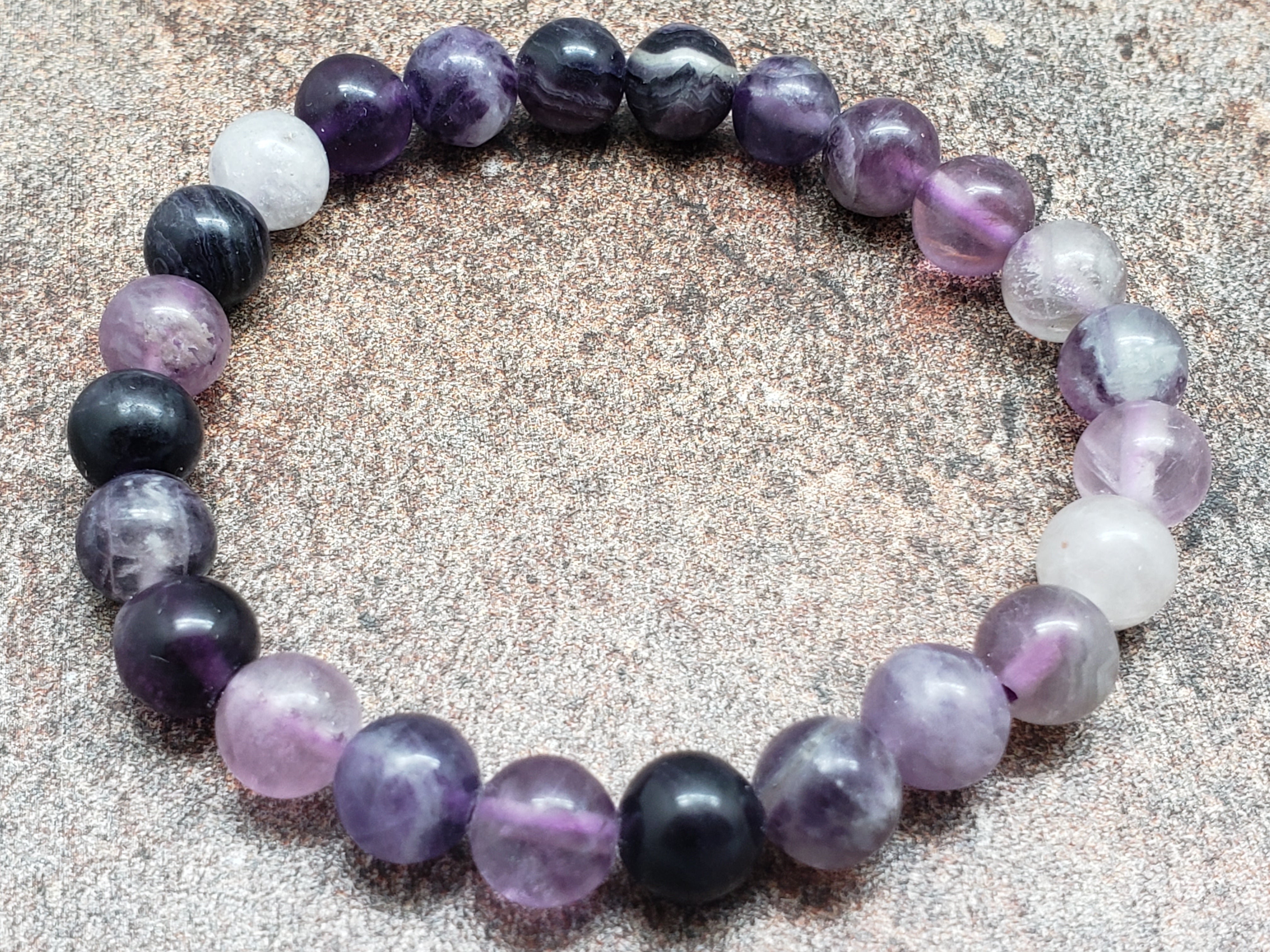 Count of 5 Purple Fluorite Bracelets, 7 inch