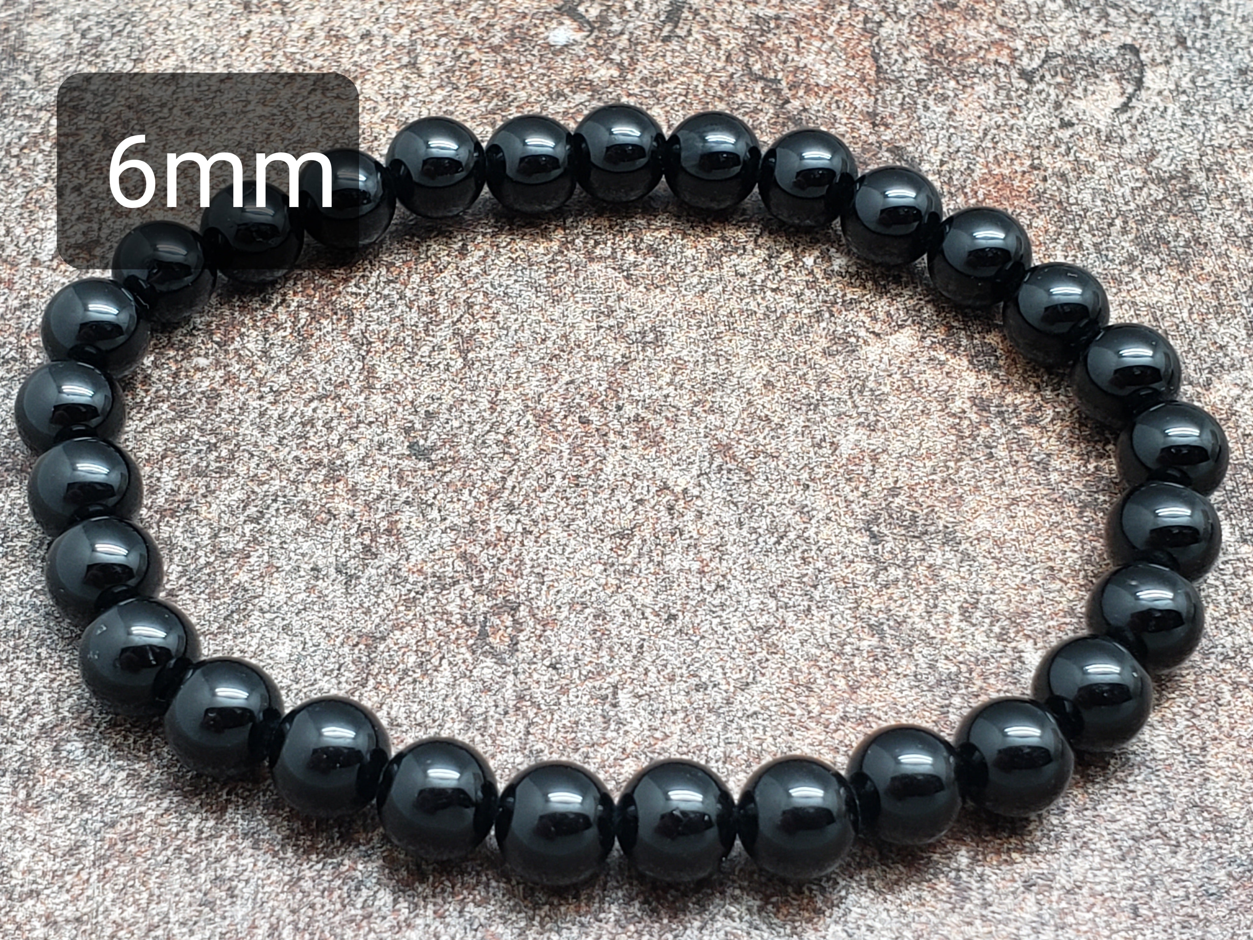 Count of 5 Black Tourmaline Bracelets, A Grade, 7 inch