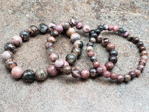 Count of 5 Black Vein Rhodonite Bracelets, 7 inch