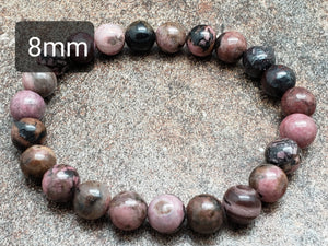 Count of 5 Black Vein Rhodonite Bracelets, 7 inch