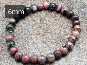 Count of 5 Black Vein Rhodonite Bracelets, 7 inch