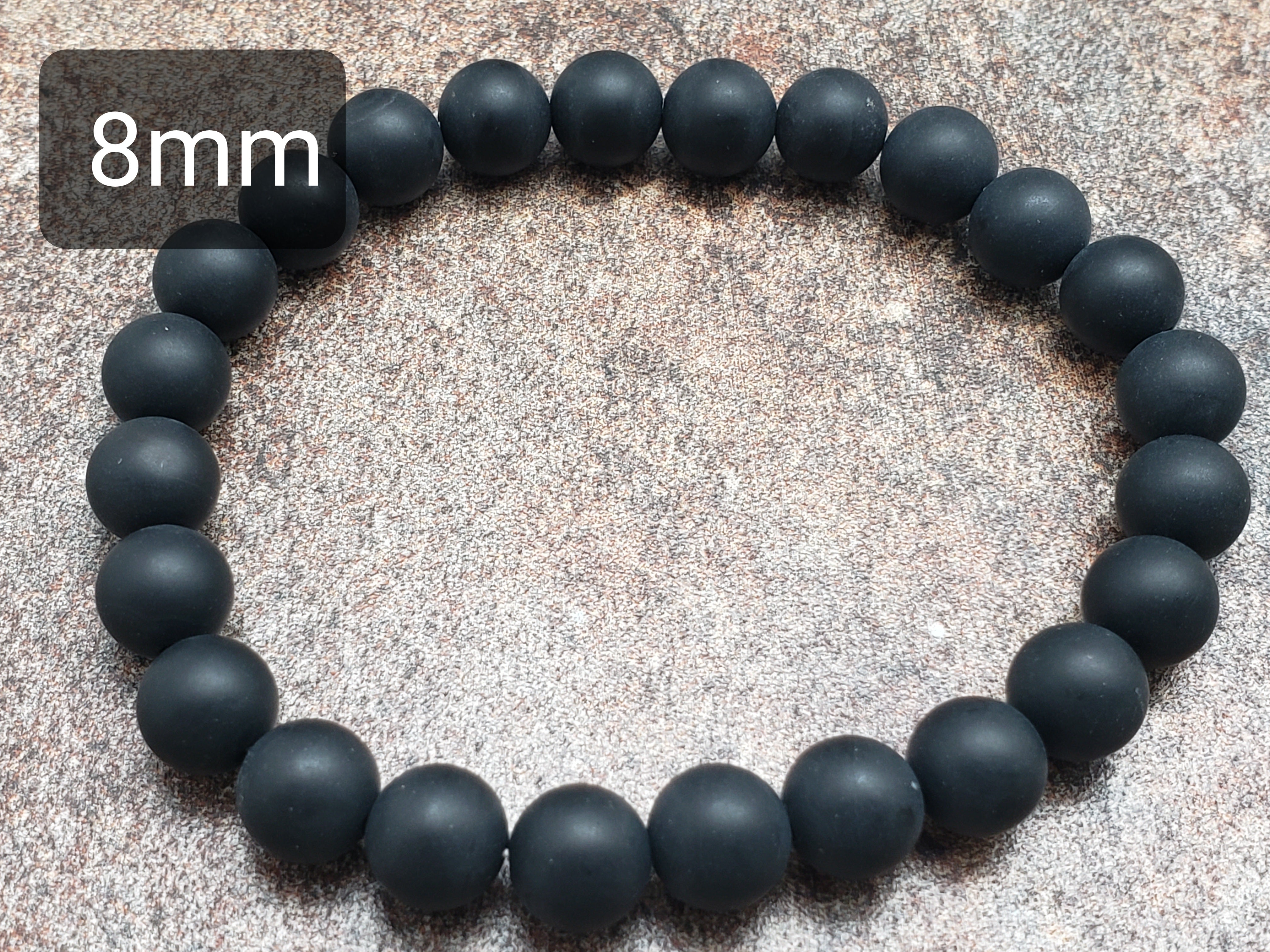 Count of 5 Black Agate Matte Finish Bracelets, 7 inch