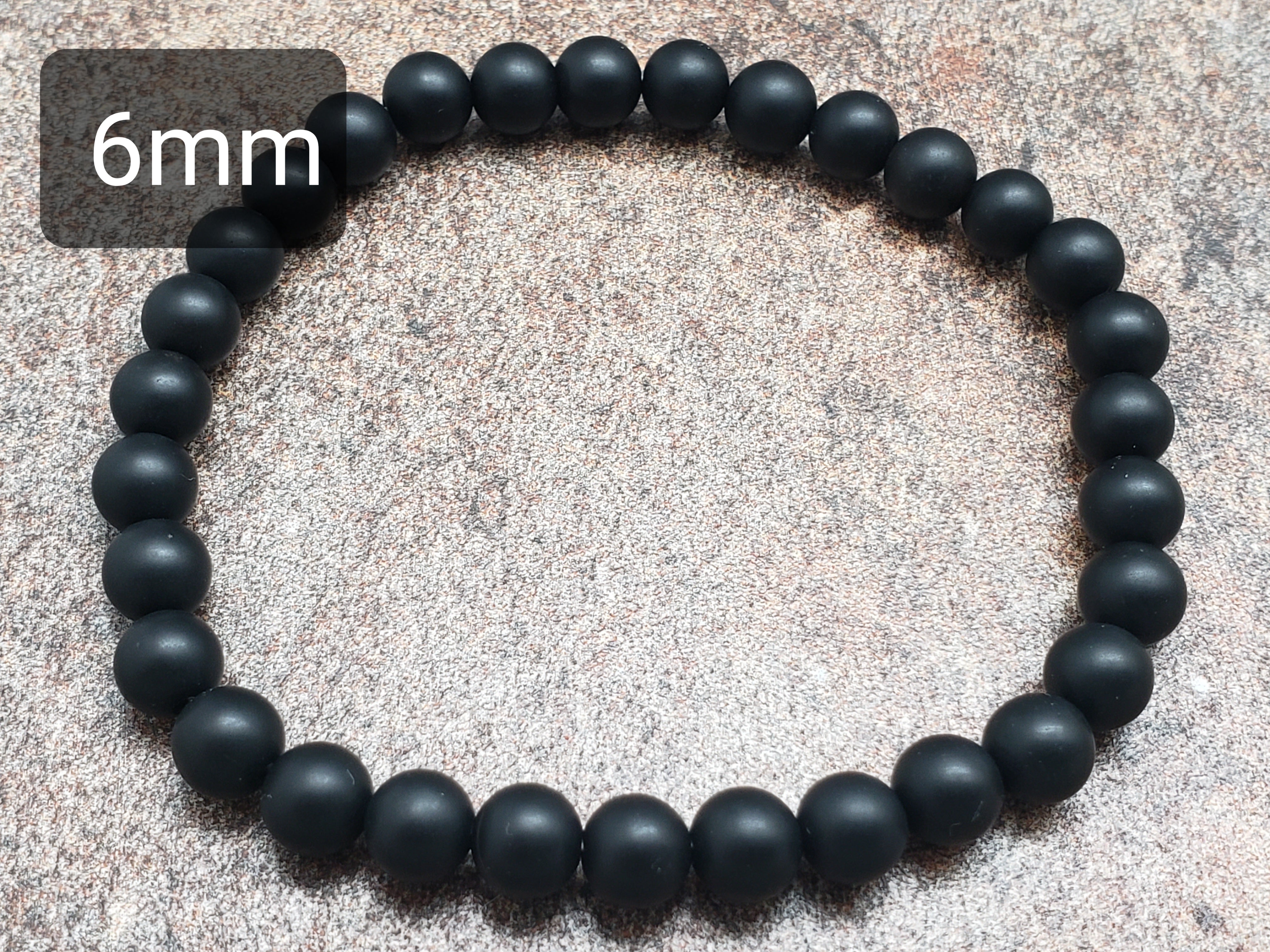 Count of 5 Black Agate Matte Finish Bracelets, 7 inch