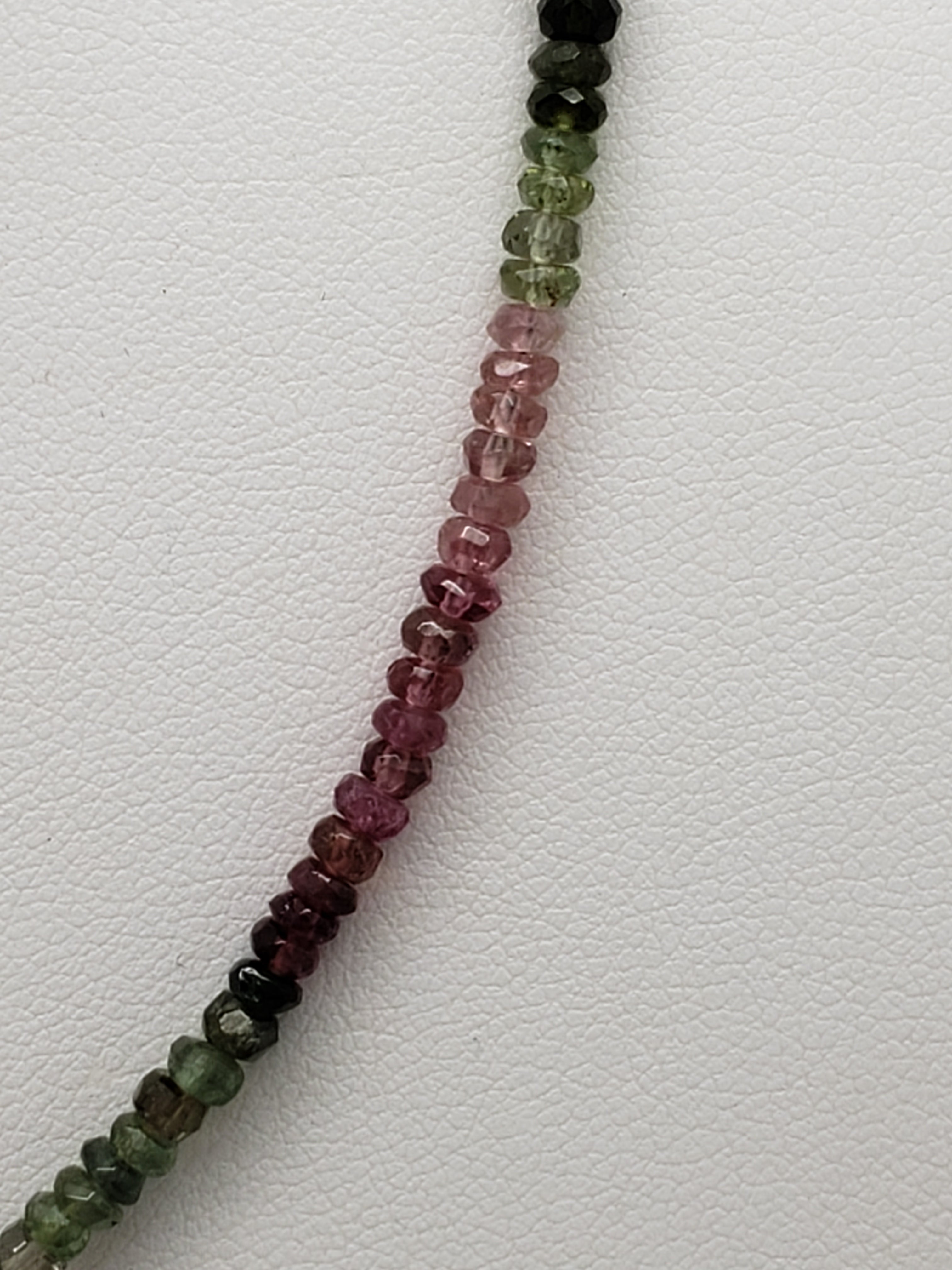 Shaded Watermelon Tourmaline Necklace, 16 inch with Sterling Silver Clasp & Chain