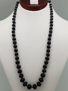 Graduated 7mm to 10mm Natural Blue Sapphire Carved Pumpkin Necklace with Sterling Silver Clasp, 20 inch