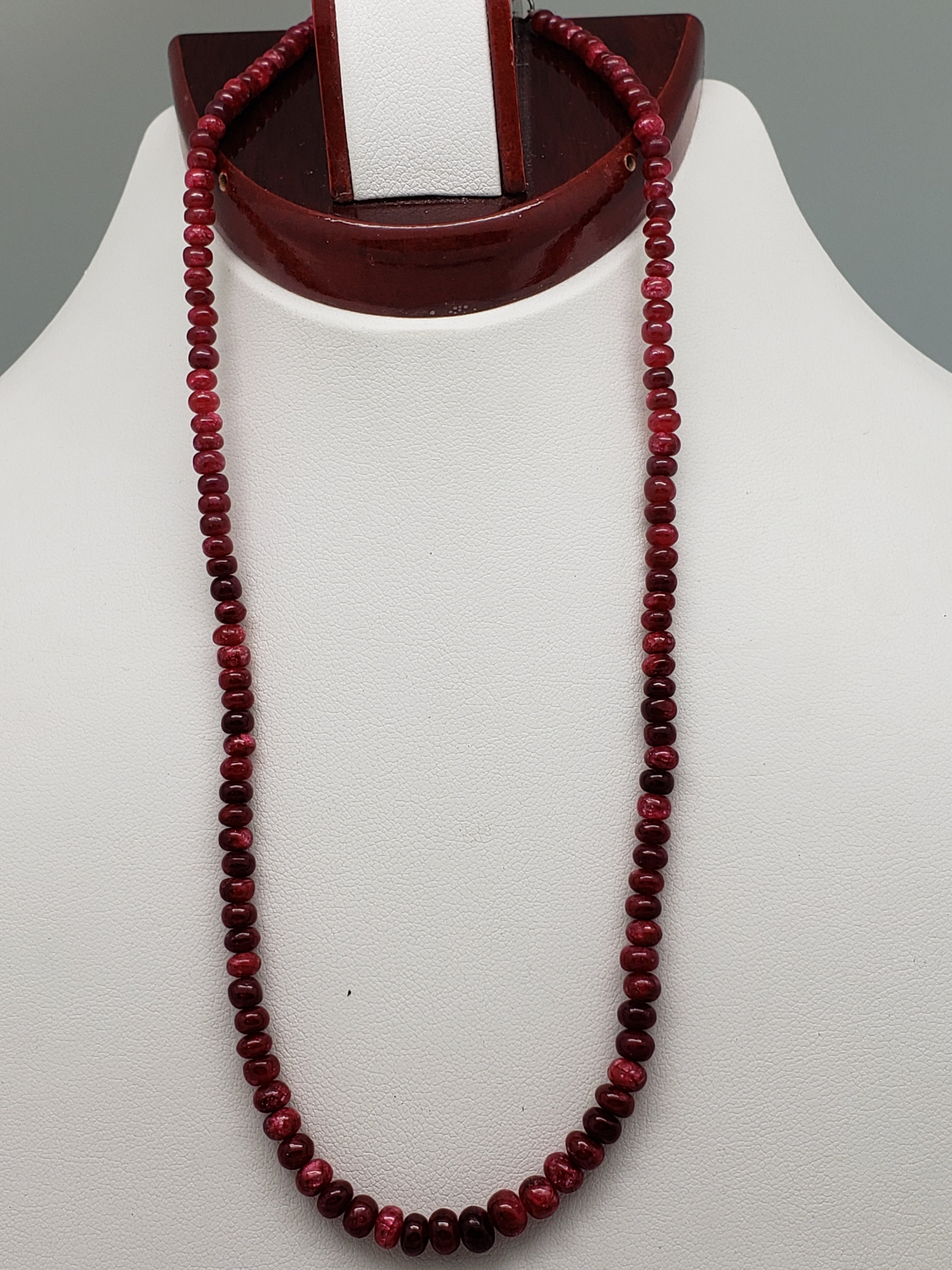 15 inch Ruby Polished Rondelle Necklace, Graduated 3.5mm to 5.5mm