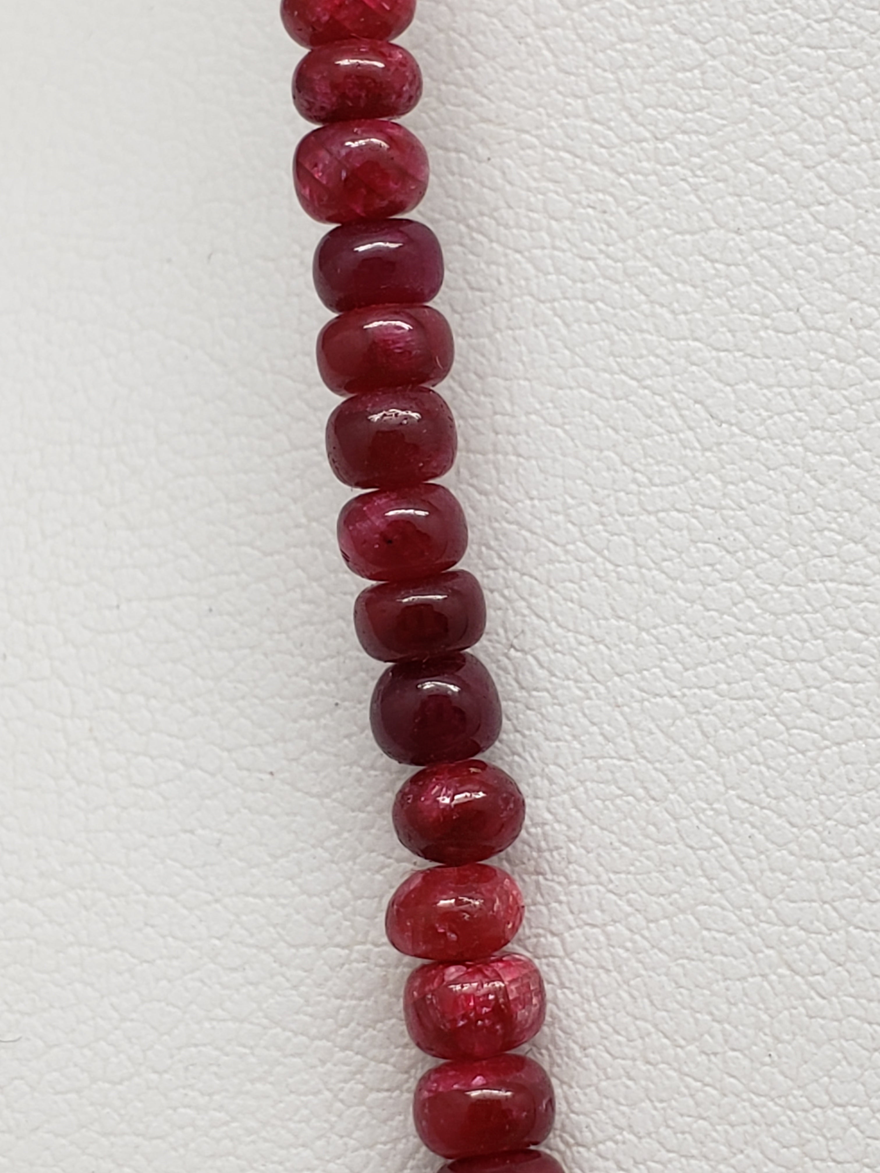 15 inch Ruby Polished Rondelle Necklace, Graduated 3.5mm to 5.5mm