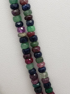 2 Strand Ruby, Emerald & Sapphire Mix Faceted Rondelle Necklace, 4 to 4.5mm