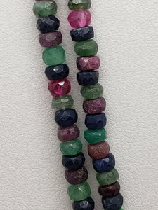 2 Strand Ruby, Emerald & Sapphire Mix Faceted Rondelle Necklace, 4 to 4.5mm