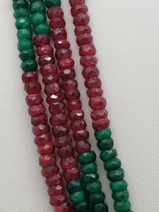 4 Strand Ruby & Emerald Faceted Rondelle Necklace, 4 to 4.3mm